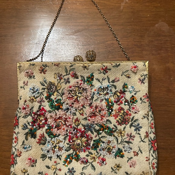 Vintage Antique Floral Beaded Tapestry Evening Bag - Picture 1 of 6